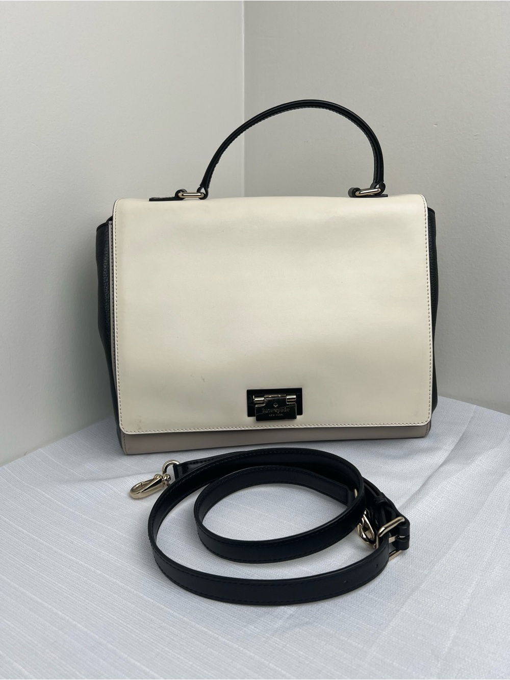 Kate SpadeMagnolia Park Laurel Satchel in Black, Cream and Tan Color-block
